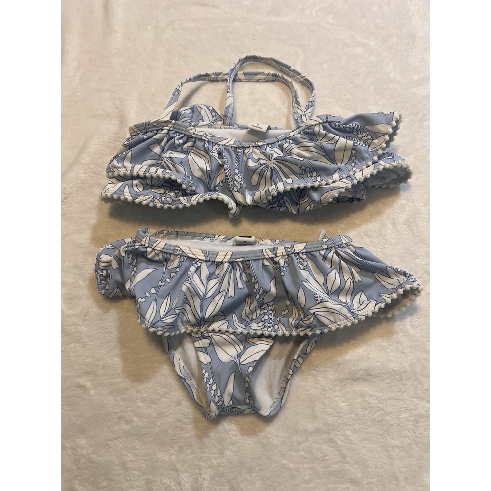 Janie and Jack Girls Floral 2 Piece Bikini Swimsuit Blue White Size 3T